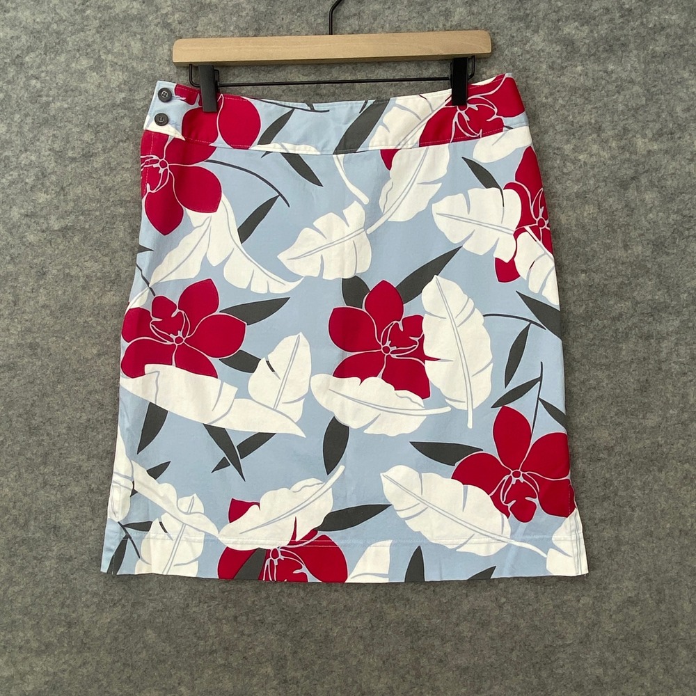 Tommy Bahama Womens Blue Floral Skirt 6 Cotton Stretch Tropical Hibiscus Mini